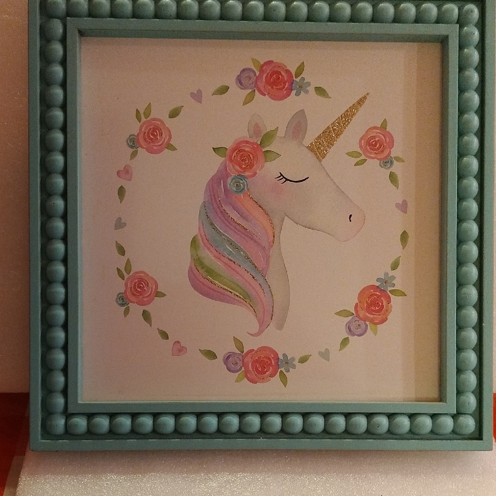 Unicorn Wall Art with Beaded Frame